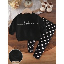 Girls 2 Piece Sweatshirt And Pants Outfit Love / Hearts Black 2Y- 3Y New