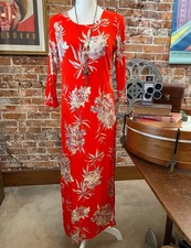 G.I.L.I. Red Floral 3/4-Sleeve Rib Knit Printed Duster Top New Chic Travel