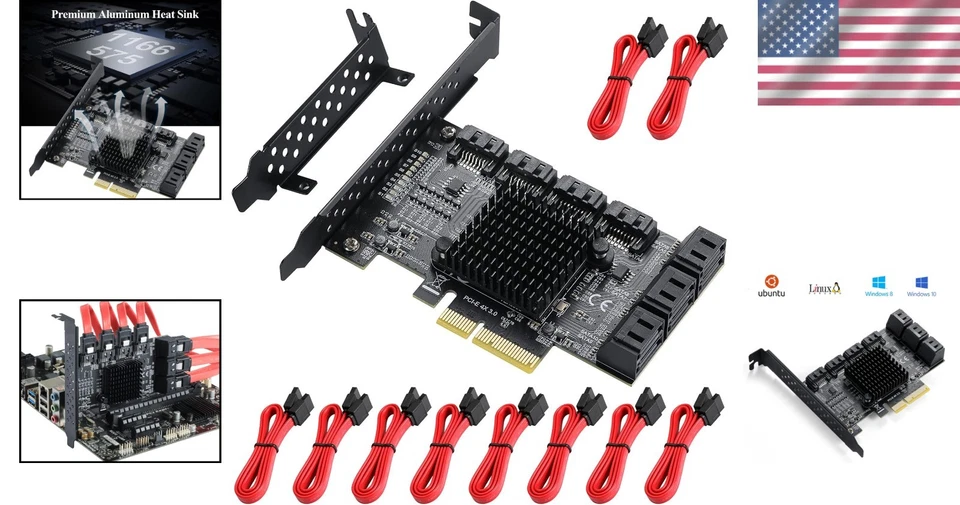 Versatile PCIe 10-Port SATA Card with Ten Cables - Perfect for Home & Server Use - Image 2 of 4