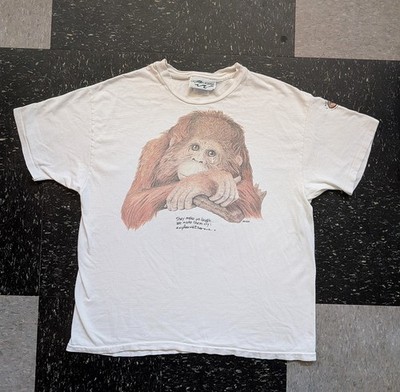 Vintage Single Stitched Crying Orangutan  Explorations Hanes XL T Shirt 90s