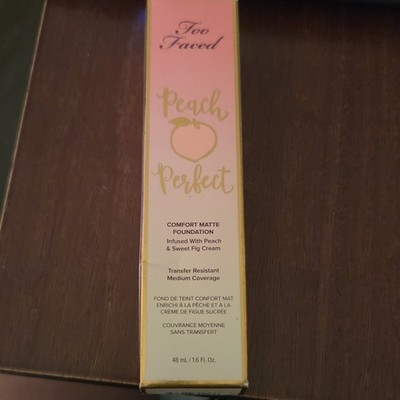 Too Faced Peach Perfect Comfort Matte Foundation in the shade Natural Beige.