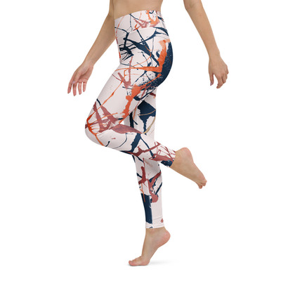 Women's White Abstract Print Leggings Sienna Navy Stretch Activewear