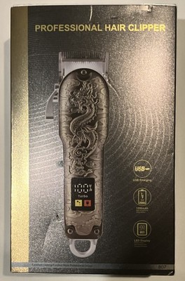 Hair Clipper USB Charging LED Display Adjustable Blade Dragon Design Silver