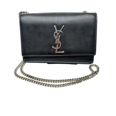 Saint Laurent Kate Small YSL Chain Bag in Black Grain de Poudre Embossed Leather