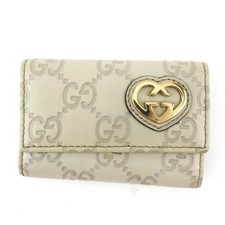Gucci Guccissima Lovely Heart Key Case Beige Gray Gold-tone Hardware Women's