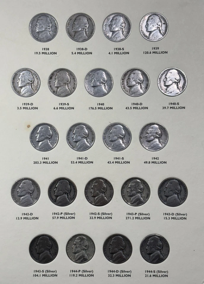 Complete Set 1938-2025 P-D-S  Jefferson Nickels |  194 Coins | Silver & BU Coins - Image 3 of 4