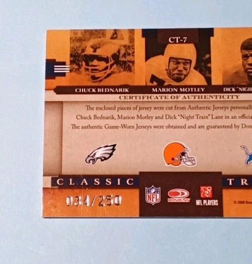 2008 Donruss Classics  Bednarik /  Motley / Lane Triples Jersey /250 - Image 3 of 3