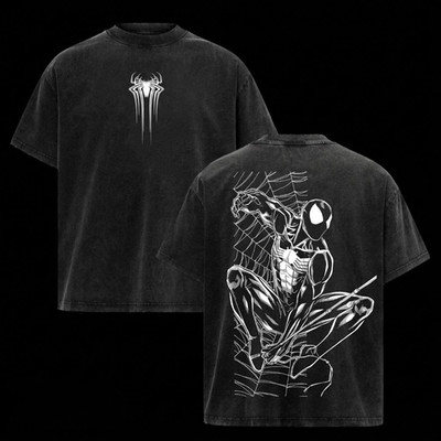 Spider-Man Shirt Heavy Cotton Black Suit Marvel Comics Graphic Top Streetwear