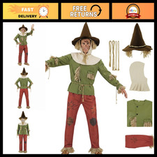 Men's Scarecrow Costume - Green Shirt, Red Pants, Witch Hat  Straw Kit for Hall