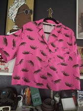 Women's Pink/Brown Leopard Print Collared Short Sleeve Button-Up Blouse L