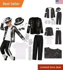 Kids Unisex 80s 90s Pop Star Costume - Includes Jacket, Glasses Accessories