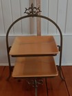 2-Tiered Belaverra Buffet Server Ceramic Gold Dishes with Antique Finish Stand