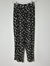 Vintage Ann Taylor 100 Silk High Rise Trouser Pants Size 12 Black Beige Pleated