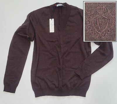 NWT VERSACE Collection Merino Wool Slim Fit V-Neck Sweater Size M
