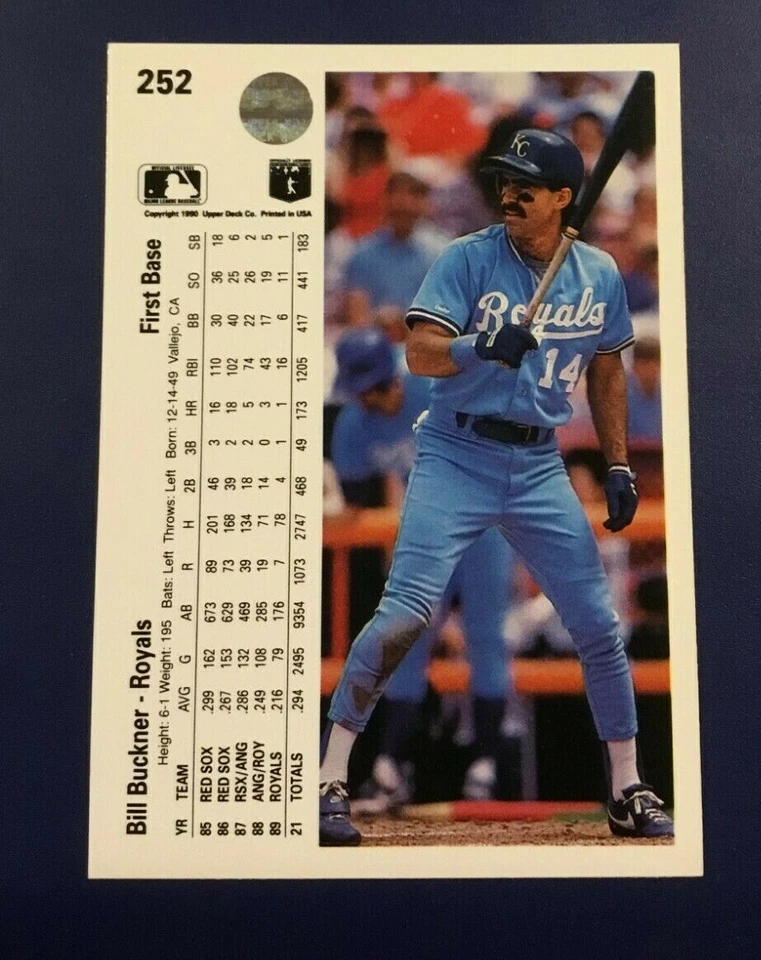 1990 Upper Deck # 252 BILL BUCKNER Kansas City Royals Baseball Card   - Image 2 of 2
