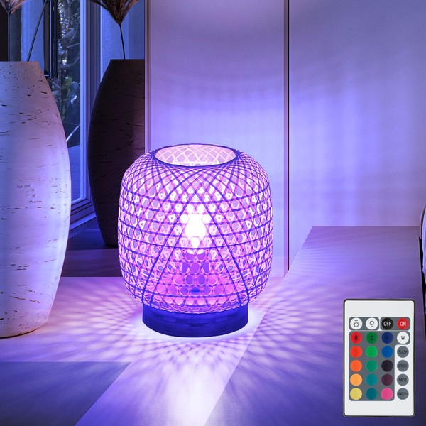 Rgb Led Tisch Lampe Dimmbar Wohn Zimmer Bambus Geflecht Lese Lampe Fernbedienung-image