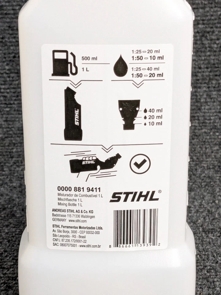 OEM Stihl GAS/COMBUSTIBLE 2 TIEMPOS ACEITE 50:1 BOTELLA MEZCLADORA - 0000 881 9411 Foto 2 de 4
