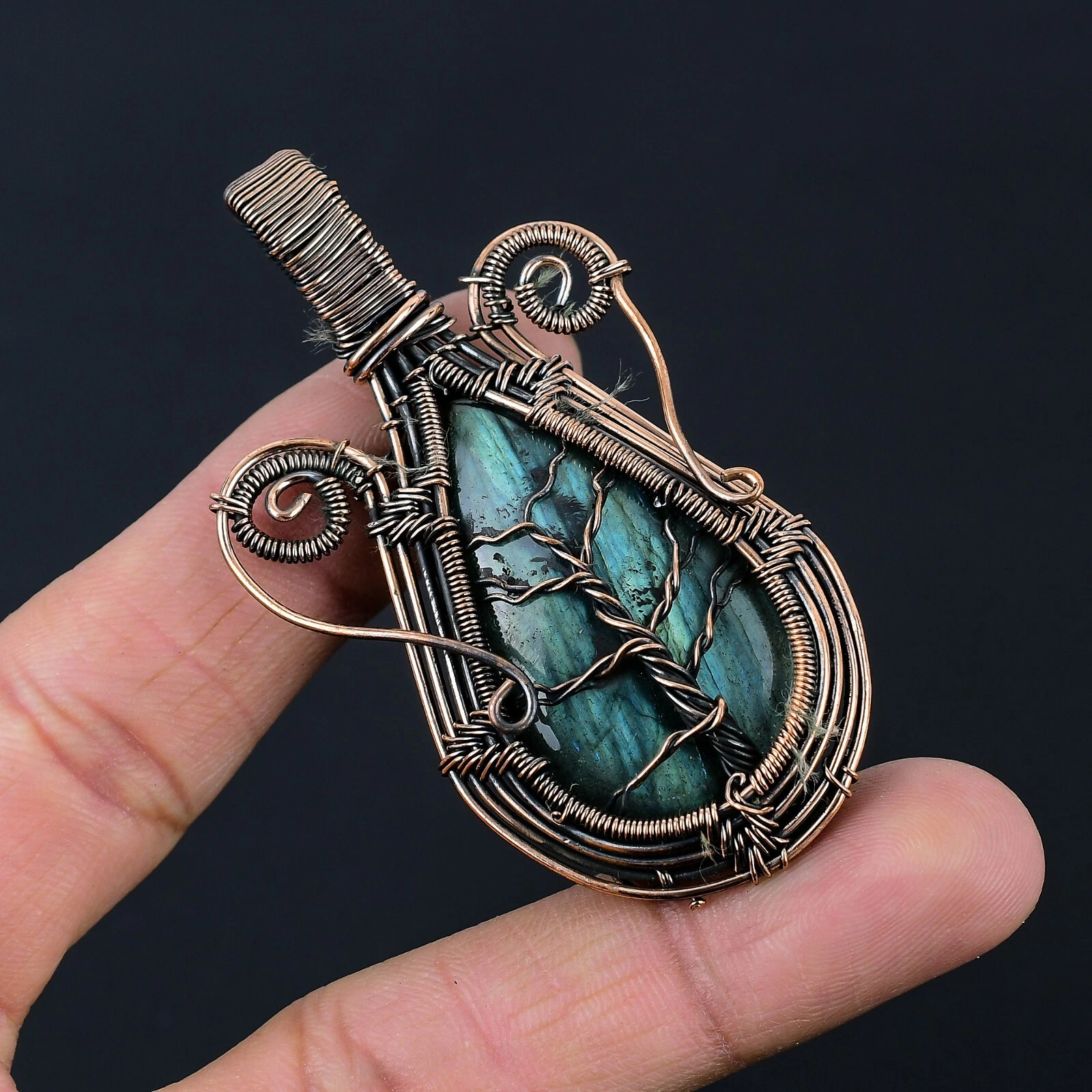 VETEMENTS Ciondolo in filo di rame fatto a mano pietra preziosa labradorite gioielli per regalo CCP 052