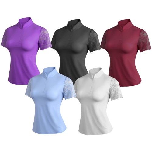 Women's Polo Shirt Short Sleeve with Chic Lace for Horse Riding, Golf, Casual - Picture 10 of 59