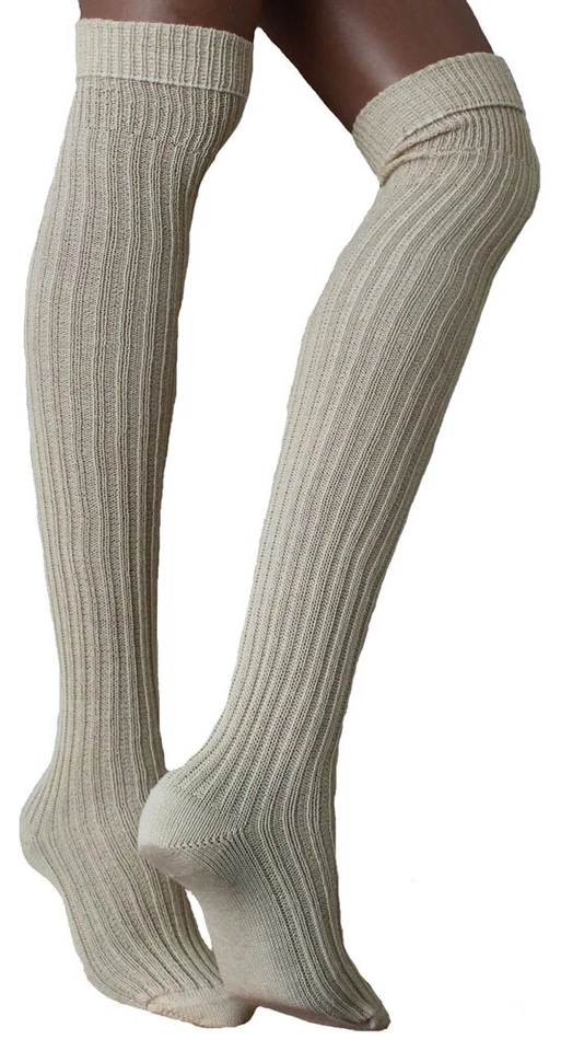 warme Overknee Wolloverknee langer Kniestrumpf mit Umschlag Strickoverknee - Bild 1 von 1