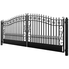 ZUMI 16x6 ft. Dual Swing Driveway Gates Weatherproof Iron Gate Kit for Outdoor
