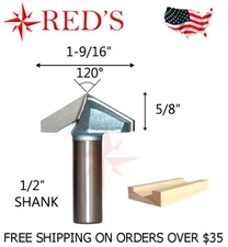Tideway Carbide IND LC03012508B 1-9/16" 120° V Groove 1/2" shank router bit