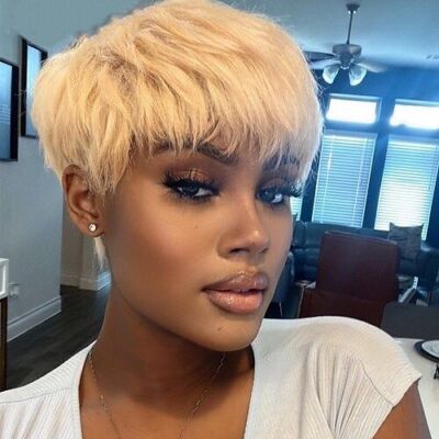 Short 613 Blonde Brazilian Human Hair Wig Pixie Cut Full Machine Us Fashion Soft