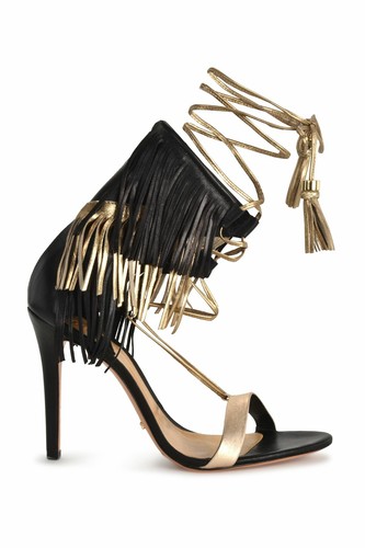 Schutz Maira Black Suede Gold Leather 