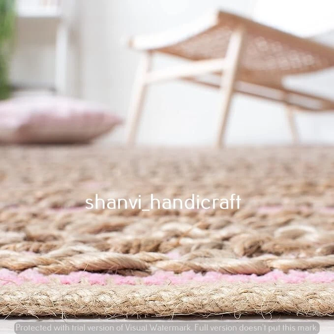 Rug natural Jute cotton handmade reversible modern living area carpet decor rug - Image 4 of 4