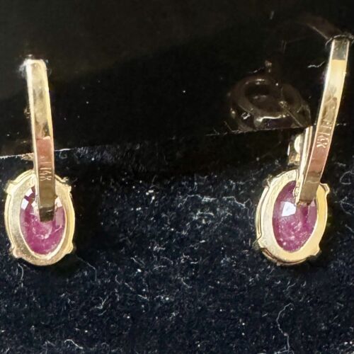 Vintage 14k Yellow Gold Natural Ruby & Diamond Drop Lever Back Earrings 1.3g - Picture 2 of 9