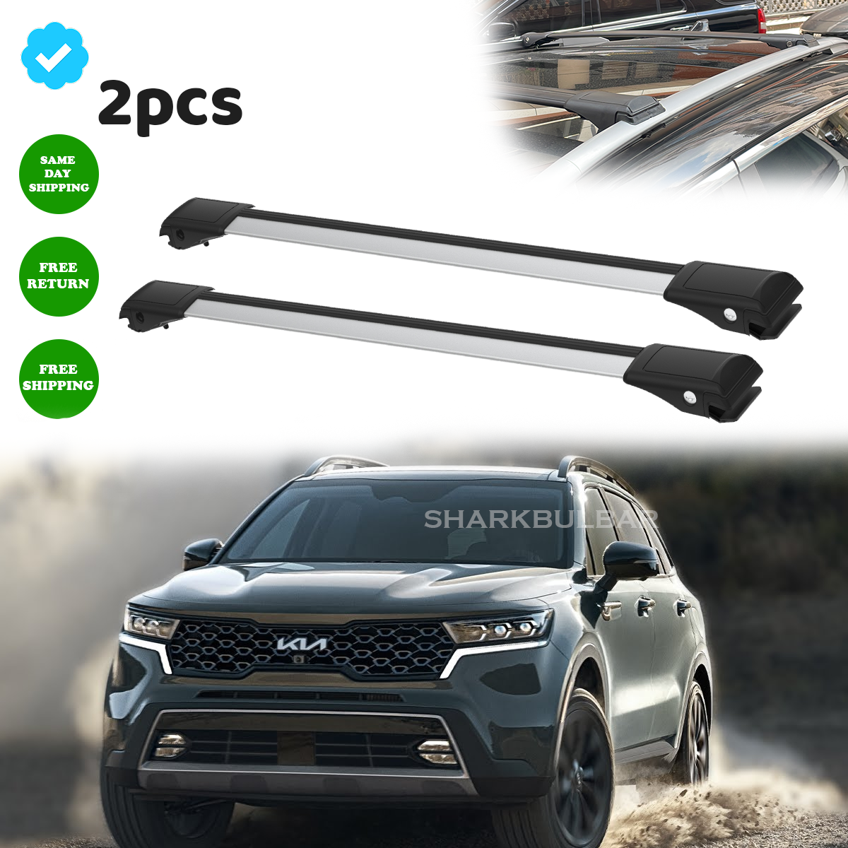 Roof Rack Cross Bars Silver Set for Kia Sorento X-Line 2022-2024