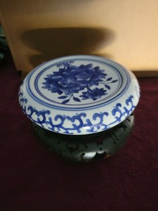 Antique China chinese blue & white base for Vase Qing dynasty with mark