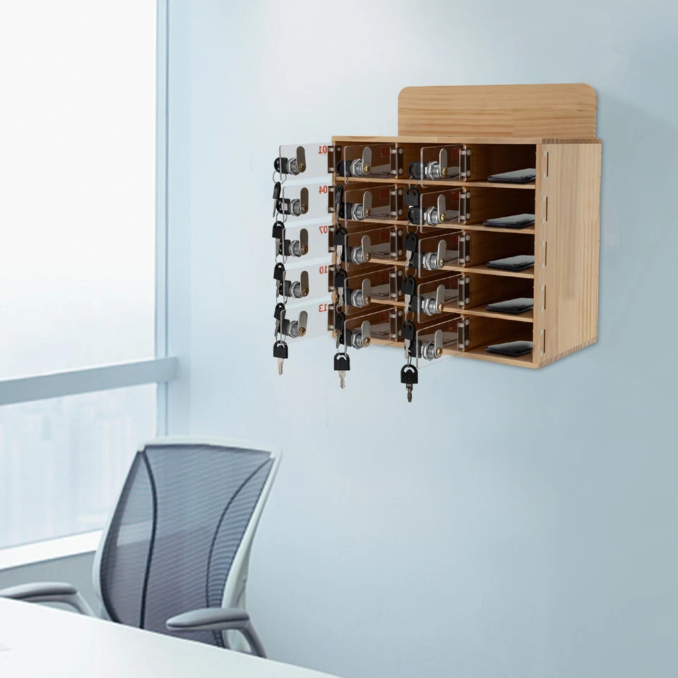 Armario de almacenamiento de madera para teléfono celular de 15 ranuras con llaves ¡NUEVO! Foto 4 de 4