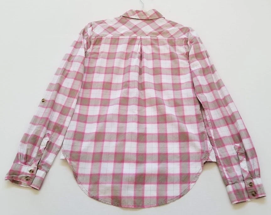 Girl Krazy Shirt Women Medium M Pink Brown Plaid Long Sleeve Pockets Casual Top - Image 3 of 4