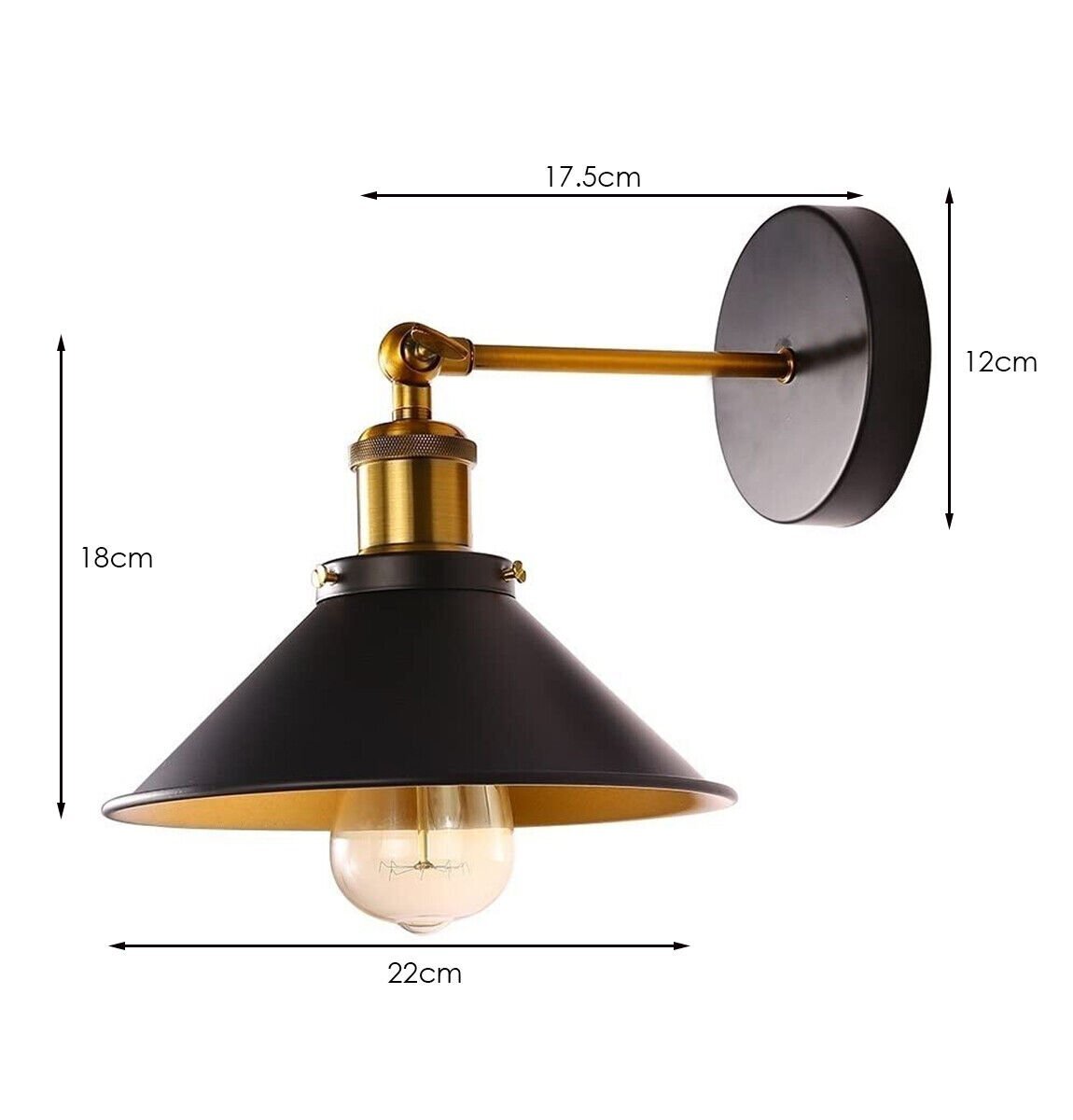Modern Vintage Industrial Indoor Wall Light Fitting Black Metal Lounge Lampshade eBay