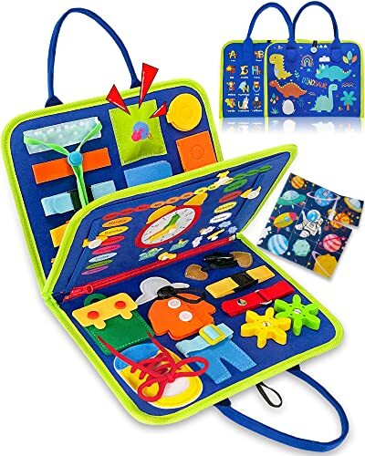 Busy Board Montessori Toys for 1 2 3 4 Year Old Boys & Girls Gifts, Blue/P4 - Picture 3 of 8