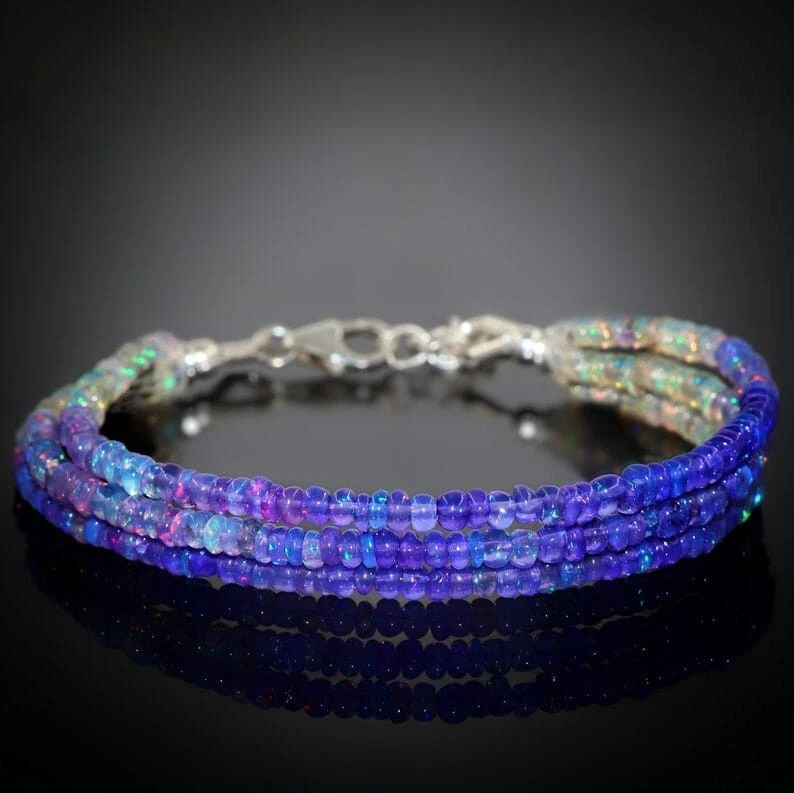 Natürlich Äthiopische Opal Perlen 17.8cm Armband 925 Silber Extender Hummer Clip - Bild 2 von 4