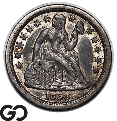 1859-O Seated Liberty Dime, Tough Choice AU Better Date New Orleans Issue