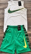 NWT Nike Boys YMD Green/White/Yellow Stripe Dri-Fit Tank Top Shorts Set Medium