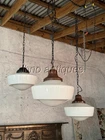 VINTAGE 1930s MILK GLASS ART-DECO SCHOOLHOUSE PENDANT LIGHTS, SET OF 3!! Look!!
