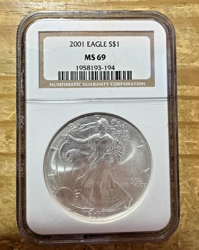 2001 S$1 Silver Eagle NGC MS69. 1 Oz Silver