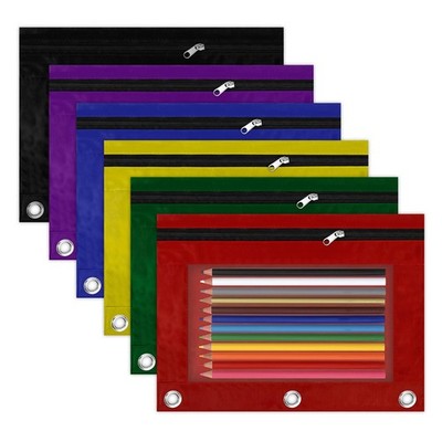 Pencil Pouch for 3 Ring Binder, 6 Pack Multicolors Zipper Pencil Pouches, Cle...
