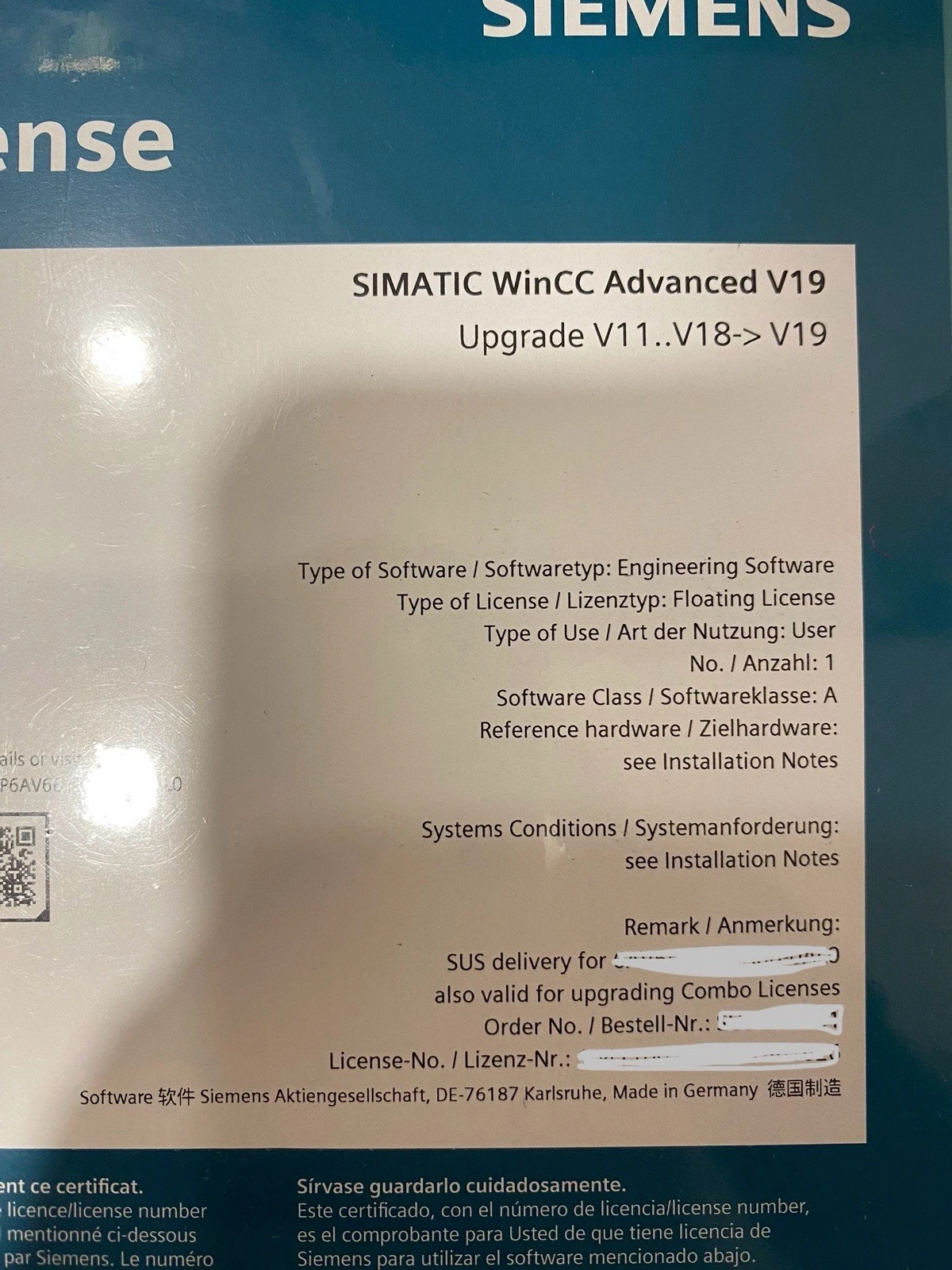Siemens SIMATIC WinCC Advanced V19 Software License SUS-230701 Brand New Sealed 3