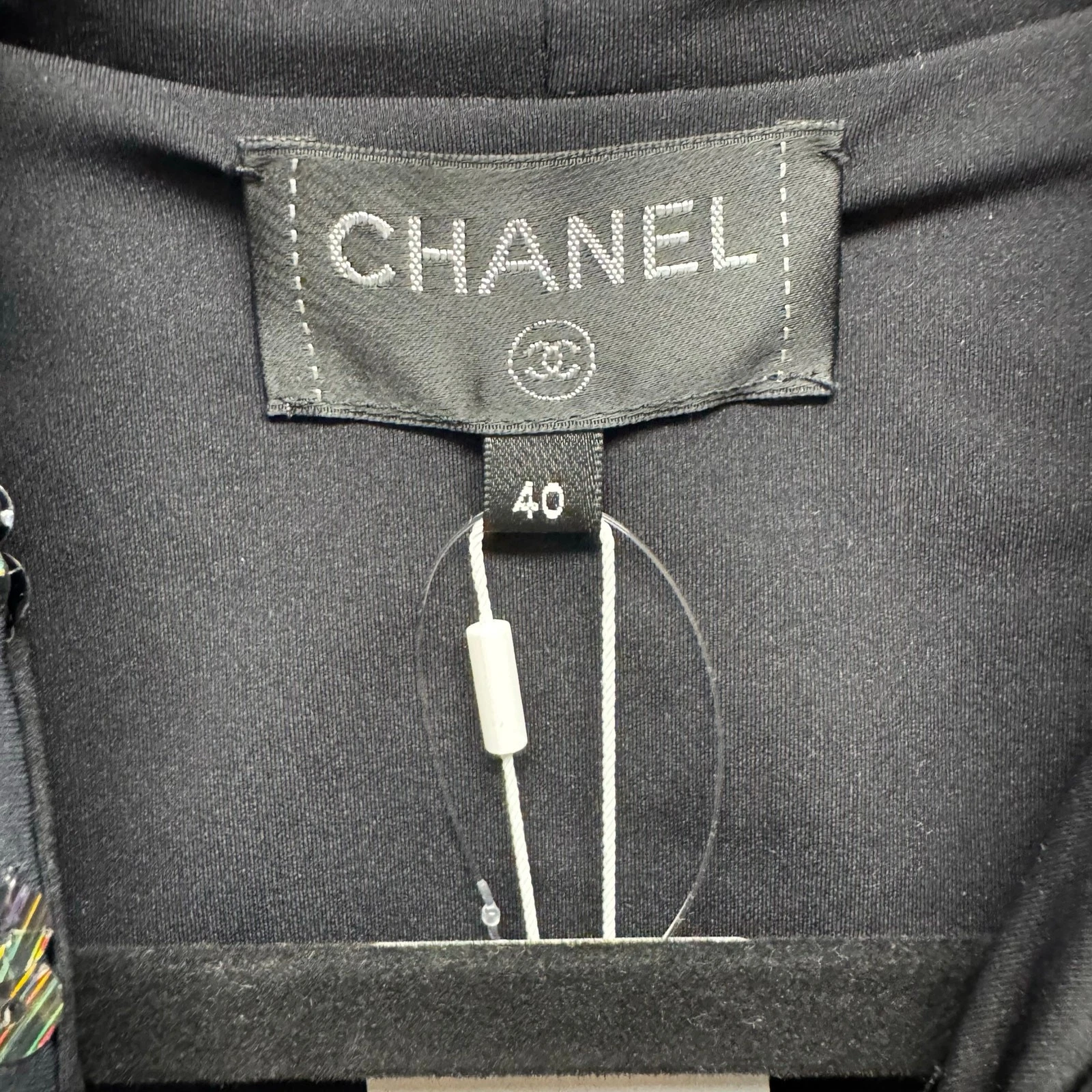 Gilet donna Chanel nero con paillettes impreziosito senza maniche e zip nuovo con etichette 6