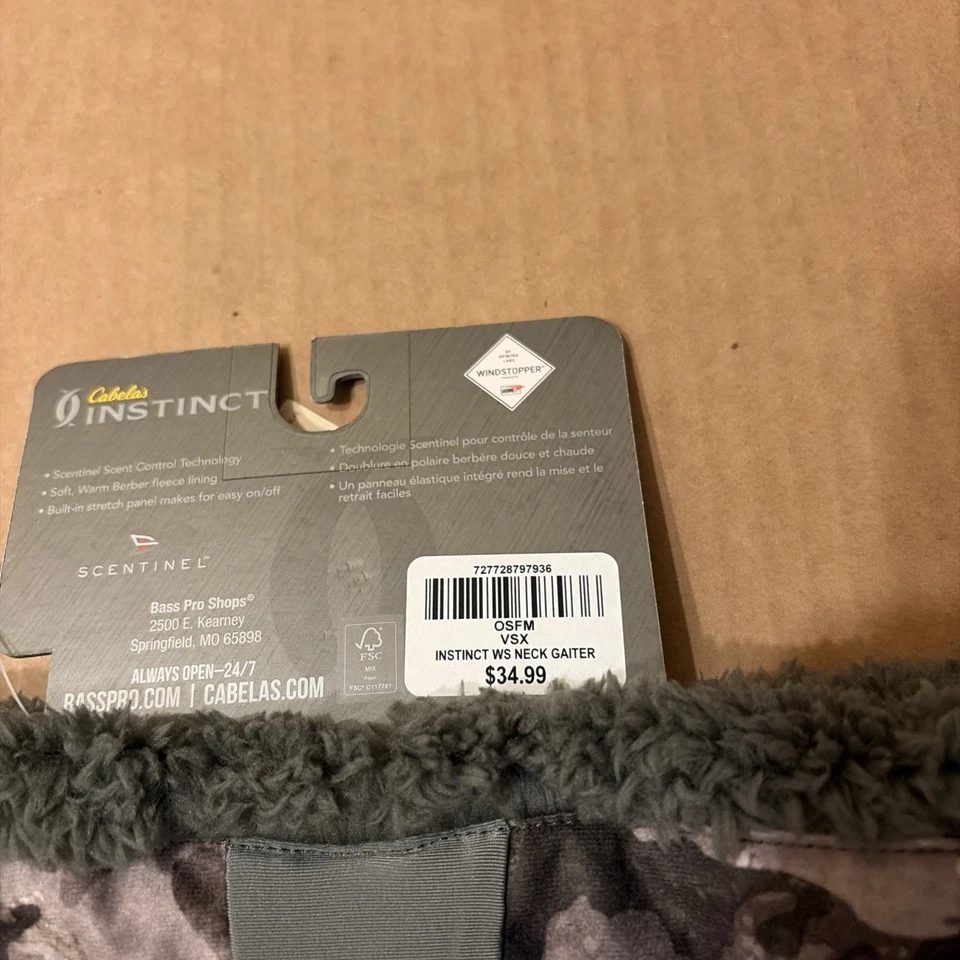 Polaina de cuello Cabela’s INSTINCT VSX camuflada cortavientos talla 1 se adapta a la mayoría con etiquetas Foto 3 de 3