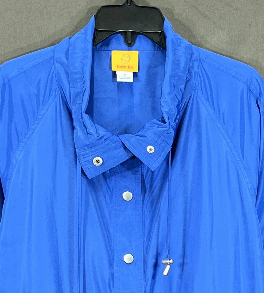 Nwt RUBY RD. Blue LIGHTWEIGHT Soft-Shell POCKETS Snap-Up WINDBREAKER JACKET Sz 8 - Image 2 of 4