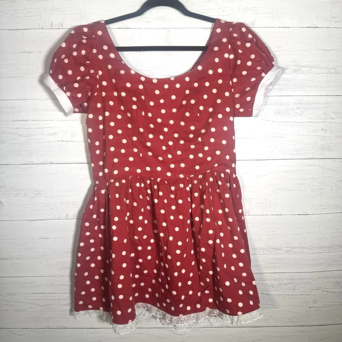 Handmade Minnie Mouse Dress Women’s L/XL Red White Polka Dot Halloween Costume