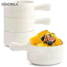 530ML French Onion Soup Bowls with Handles 4PCS Ceramic Soup Crocks Arch Design 