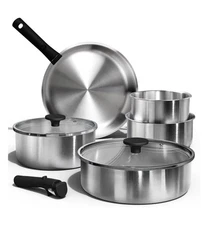 CAROTE 9pcs Stainless Steel Cookware Set, Induction, Removable Handle- Open Box