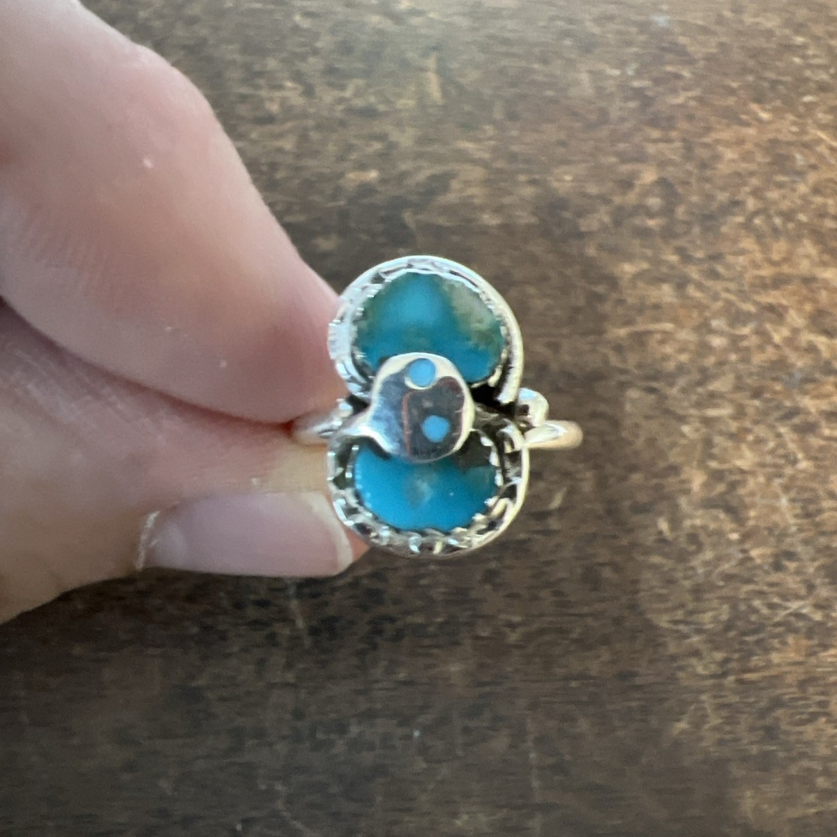 Effie Calavaza Zuni Effie C Turquoise Snake Eyes Ring Size 8 #A
